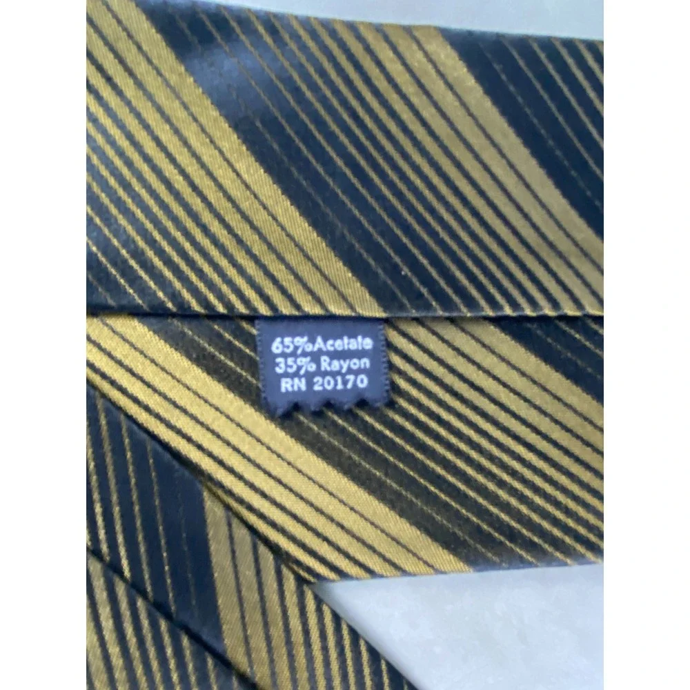 VTG Men's Necktie Gold Metallic Black Multi Stripe Acetate Rayon Wide Tie 53x4